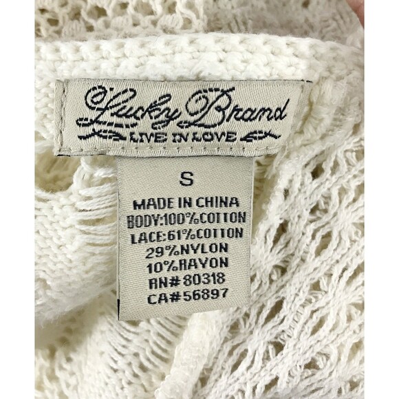 Lucky Brand Women's S Small Lace Crochet Top Bell Sleeve Cream Boho Romantic - Picture 5 of 8